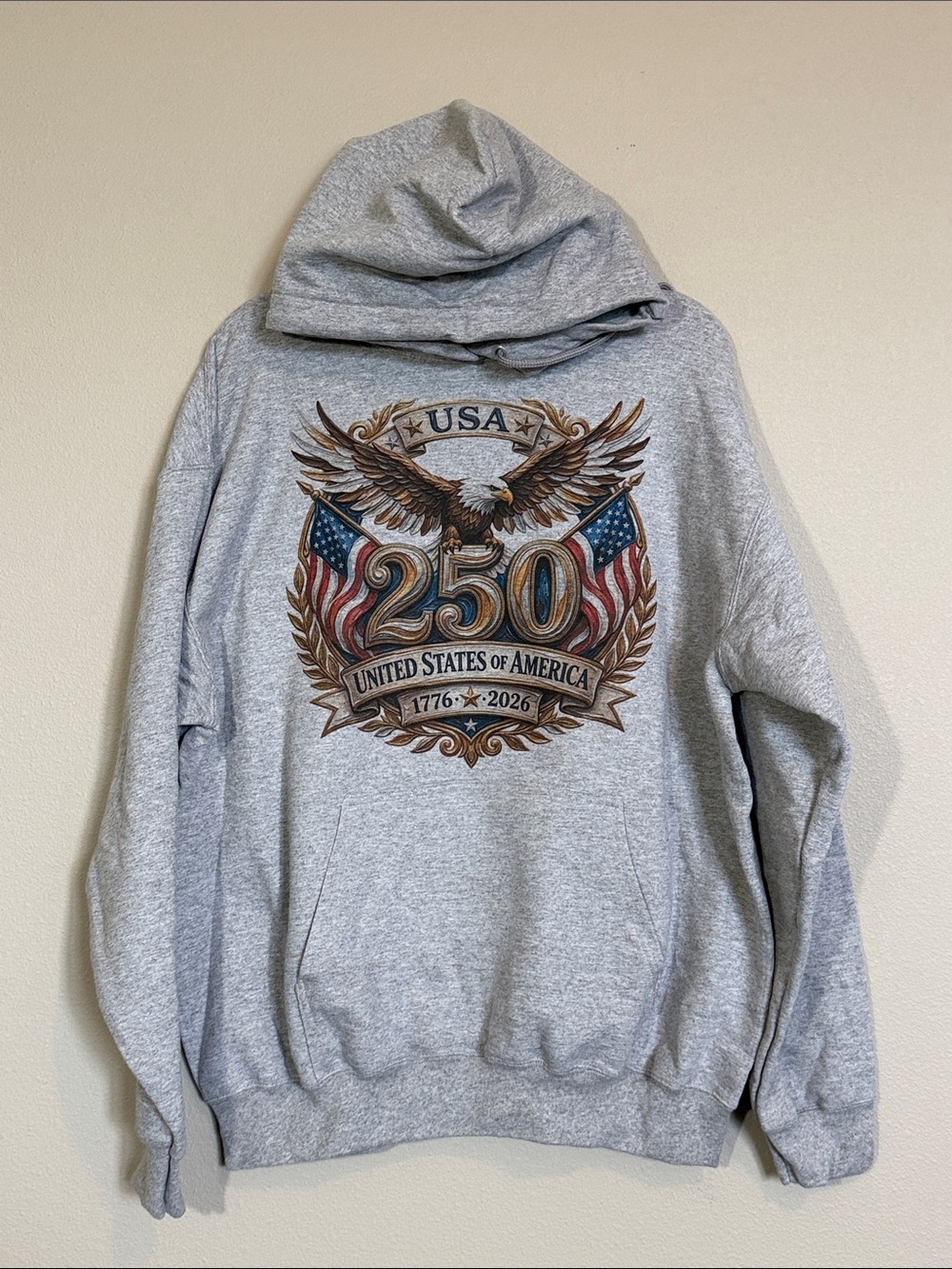 Port and Company Grey USA 250 Eagle Graphic Hoodie, Sz XL